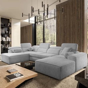 Narożnik z funkcją spania Viano VI jasny szary prawostronny designerski narożnik do nowoczesnych aranżacji dwa pojemniki na pościel