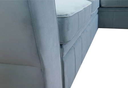 Narożnik z funkcją spania Rava IV jasny beż prawostronny velvet komfort podczas codziennego wypoczynku pojemnik na pościel