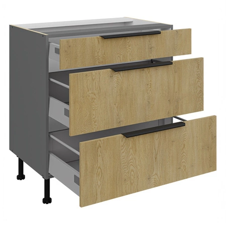 Szafka kuchenna stojąca z szufladami Corsico 80 D 3S BB metalowe uchwyty krawędziowe szafka odporna na działanie wilgoci i uszkodzenia