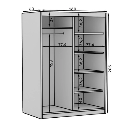 Szafa przesuwna z lustrem Hailey 160 cm dąb artisan / czarny minimalistyczna forma szafa idealnie wpasuje się do każdego wnętrza