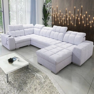 Narożnik z funkcją spania Luigi IV szary popiel prawostronny elegancki narożnik do salonu wykonany z miękkiej tkaniny typu velvet