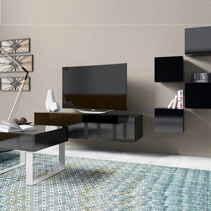 Zestaw mebli Apulia XXI czarny połysk wyjątkowo stylowa meblościanka do salonu proste bryły wpisujące się w każde wnętrze