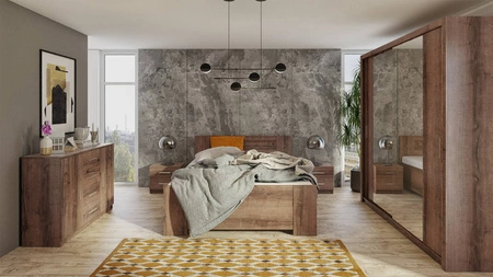 Szafa przesuwna z lustrem Rico 200 cm dąb monastery funkcjonalny mebel w stylu klasycznym szafa dedykowana do sypialni lub przedpokoju