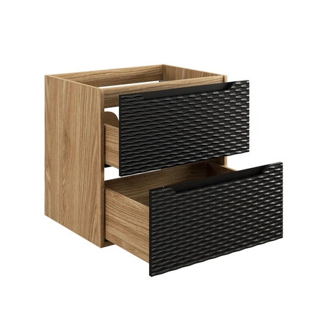 Szafka pod umywalkę Ocean 60 cm dąb olejowany / czarny poziome ryflowania w kształcie fal podkreślają designerski styl szafki