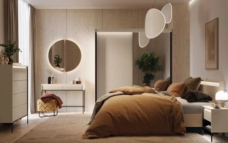 Komoda z szufladami Trend 93 cm beżowa wysoka komoda z gustownymi ryflowanymi frontami idealny mebel do sypialni lub przedpokoju