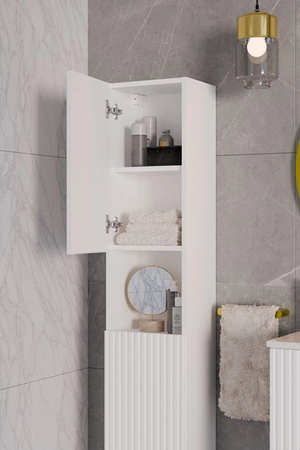 Słupek łazienkowy wiszący Nova 30 cm biały solidnie wykonana szafka łazienkowa z gustownym ryflowanym frontem