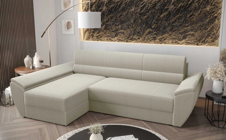 Narożnik z funkcją spania Fogu III kość słoniowa lewostronny stylowy narożnik z podłokietnikami pojemnik na pościel sztruksowa tkanina