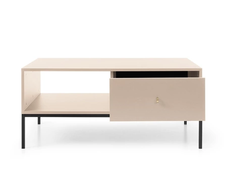 Stolik kawowy Mono beżowy z szufladami minimalistyczny design blat odporny na rozlane ciecze