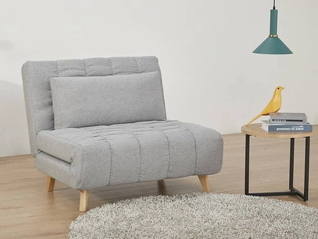 Fotel rozkładany Billy jasny szary prosty i nowoczesny design wpisujący się w każdą aranżację bukowe nogi