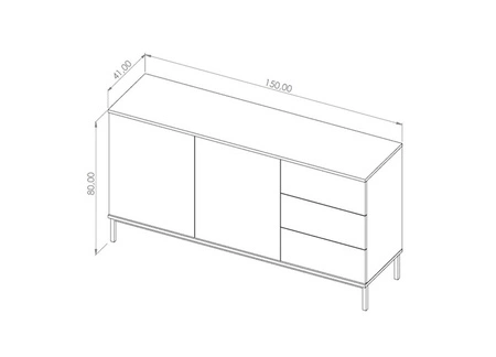 Komoda z szufladami Tutti 150 cm dąb hikora minimalistyczny design prosta forma wsparta na metalowej podstawie system push to open