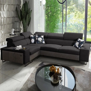 Narożnik z funkcją spania Flavio II czarny / grafitowy lewostronny wygodny narożnik rozkładany otwierany barek w boczku mebla