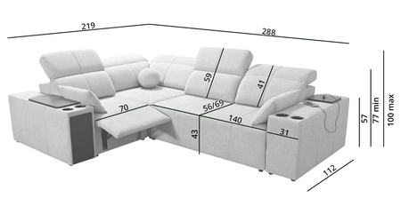 Narożnik z funkcją spania Tesalia II Lux niebieski lewostronny wygodny narożnik z przesuwanym oparciem oraz wysuwanym podnóżkiem