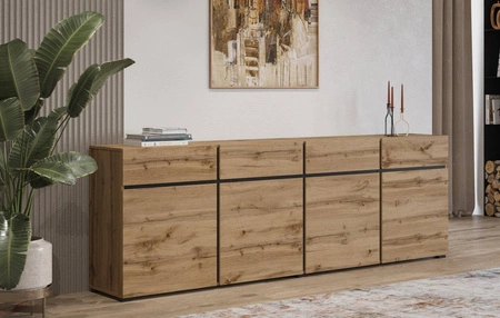 Komoda z szufladami Cross 225 cm dąb wotan prosta forma w nowoczesnym wydaniu idealna komoda do salonu geometryczny kształt