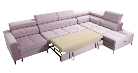 Narożnik z funkcją spania Nausa X granatowy prawostronny narożnik z dwoma pojemnikami na pościel wykonanie z tkaniny typu velvet