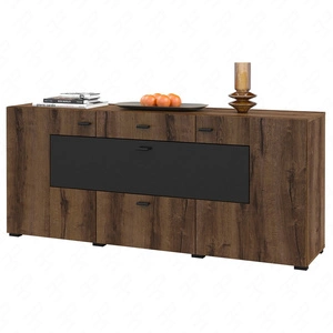 Komoda z szufladami Coby 165 cm dąb monastery / czarny nowoczesny design idealna komoda do salonu sypialni lub biura czarne uchwyty