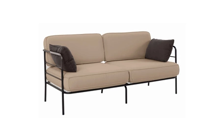 Sofa ogrodowa Teneryfa czarny / jasny beż / brązowy designerska sofa na taras z wygodnymi poduchami stabilny metalowy stelaż