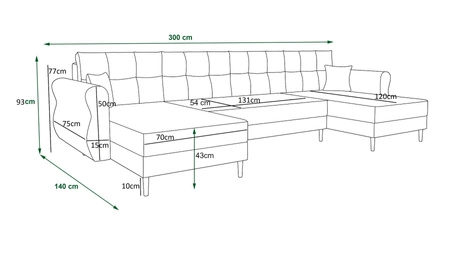 Narożnik z funkcją spania Wilkins U czarny komfortowy narożnik miękka tkanina nowoczesny design wpisujący się w każdą aranżację