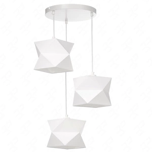 Lampa wisząca potrójna Quasar biała designerska lampa sufitowa do salonu z bawełnianymi abażurami i metalową rozetą sufitową