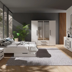 Zestaw mebli do sypialni Maxione biały eleganckie i uniwersalne meble do sypialni gustowne czarne uchwyty wysoka jakość wykonania