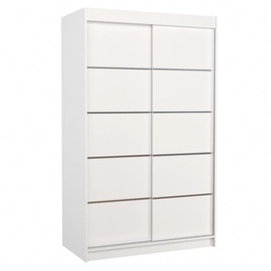 Szafa przesuwna Benisso 120 cm biała praktyczna i funkcjonalna szafa do sypialni fronty wykończone poziomymi srebrnymi listwami