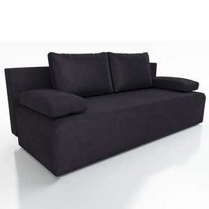 Kanapa rozkładana Zoe czarna funkcjonalna sofa o prostym minimalistycznym designie pojemnik na pościel miękka tkanina typu plusz