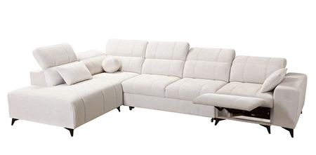 Narożnik z funkcją spania Penejos XI Lux jasny szary lewostronny stylowy narożnik rozkładany z komfortowym wysuwanym podnóżkiem