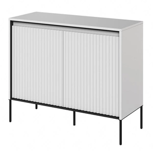 Komoda Trend 98 cm biała funkcjonalna komoda do salonu o oryginalnym designie ryflowane fronty z subtelnym oświetleniem