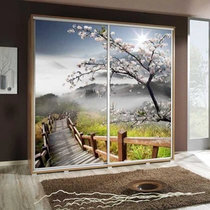 Szafa przesuwna Artistino 205 cm z grafiką schody korpus szafy w kolorze dąb catania wykonany z płyty o grubości 22mm