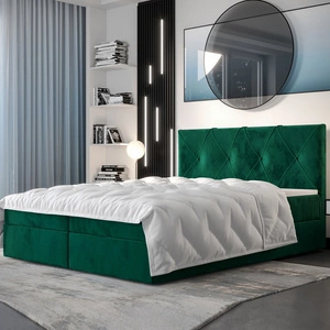 Łóżko kontynentalne Arvada 160x200 butelkowa zieleń w nowoczesnym skandynawskim stylu z tapicerowanym zagłówkiem