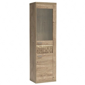 Witryna Natural 57 cm dąb ribbeck stylowa witryna do salonu i jadalni wzbogacona oświetleniem LED ozdobna listwa na froncie szuflady