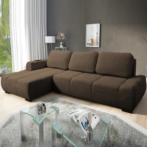 Narożnik z funkcją spania Gentle brązowy lewostronny stylowy design narożnik rozkładany charakteryzujący się obłym kształtem