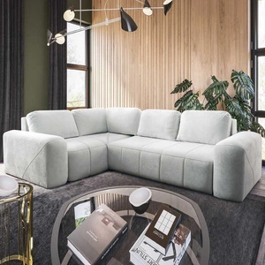 Narożnik z funkcją spania Bovec II ecru lewostronny komfortowy narożnik rozkładany o stylowym charakterze pojemnik na pościel