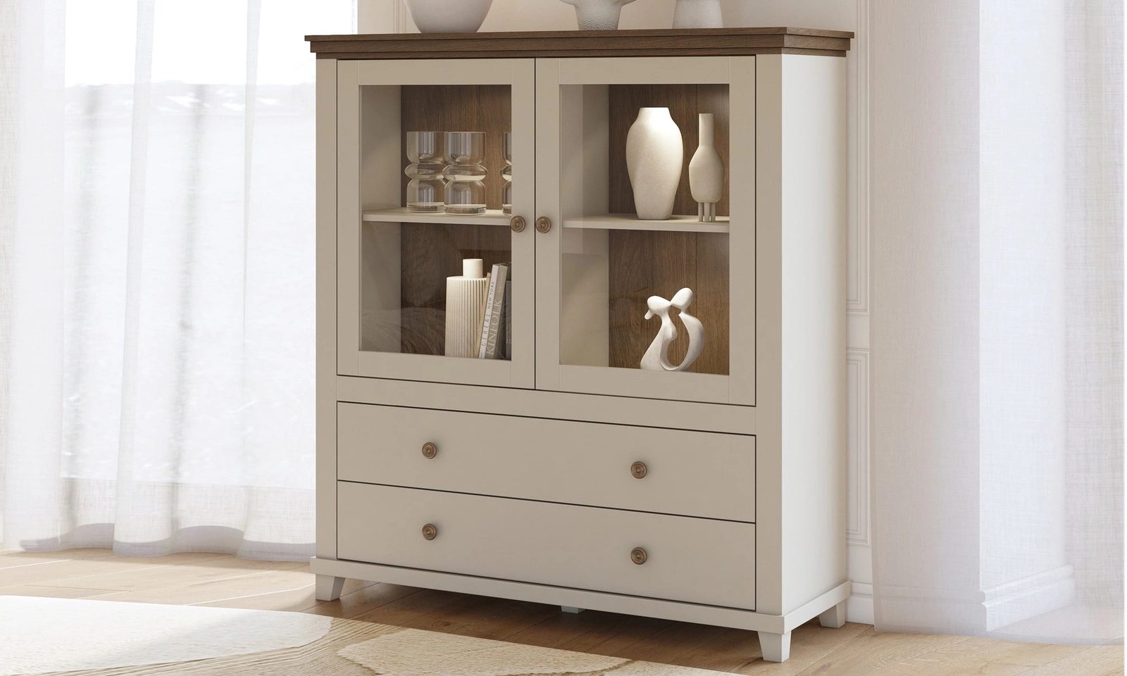Komoda wysoka Evora 126 cm w kolorze beżowy / dąb dunin