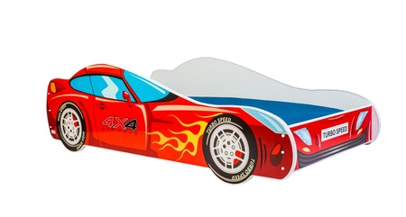 Łóżko Car 4x4 70x140 cm designerskie łóżko z materacem w kształcie samochodu z ozdobnym nadrukiem wykonane z solidnych materiałów