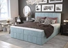 Łóżko kontynentalne Casey 140x200 turkusowe w nowoczesnym skandynawskim stylu z charakterystycznym wezgłowiem