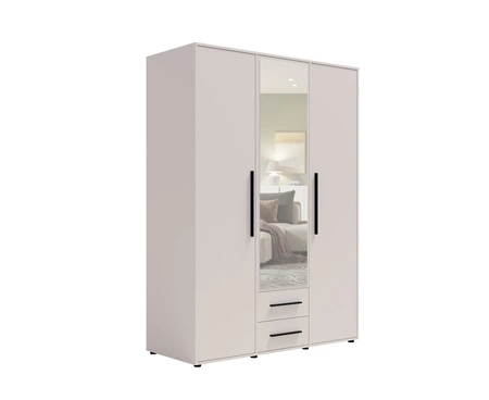 Szafa z lustrem Maxione 150 cm beżowa funkcjonalna szafa do sypialni pokoju młodzieżowego lub przedpokoju wzbogacona szufladami