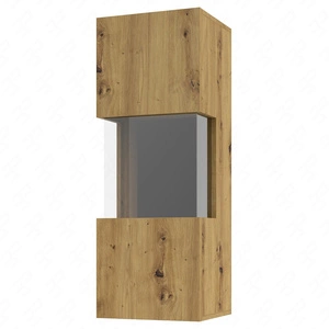 Szafka wisząca Ava 36 cm dąb artisan / czarny elegancka witryna do salonu idealna do każdego wnętrza elementy z bezpiecznego szkła hartowanego