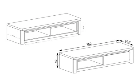 Szafka RTV Livinio 162 cm dąb ribbeck / biały połysk minimalistyczny design szafki do salonu podkreślony oświetleniem ledowym