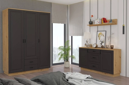 Szafa Style 180 cm dąb artisan / szary grafit funkcjonalny mebel klasyczny design idealna szafa do garderoby lub sypialni
