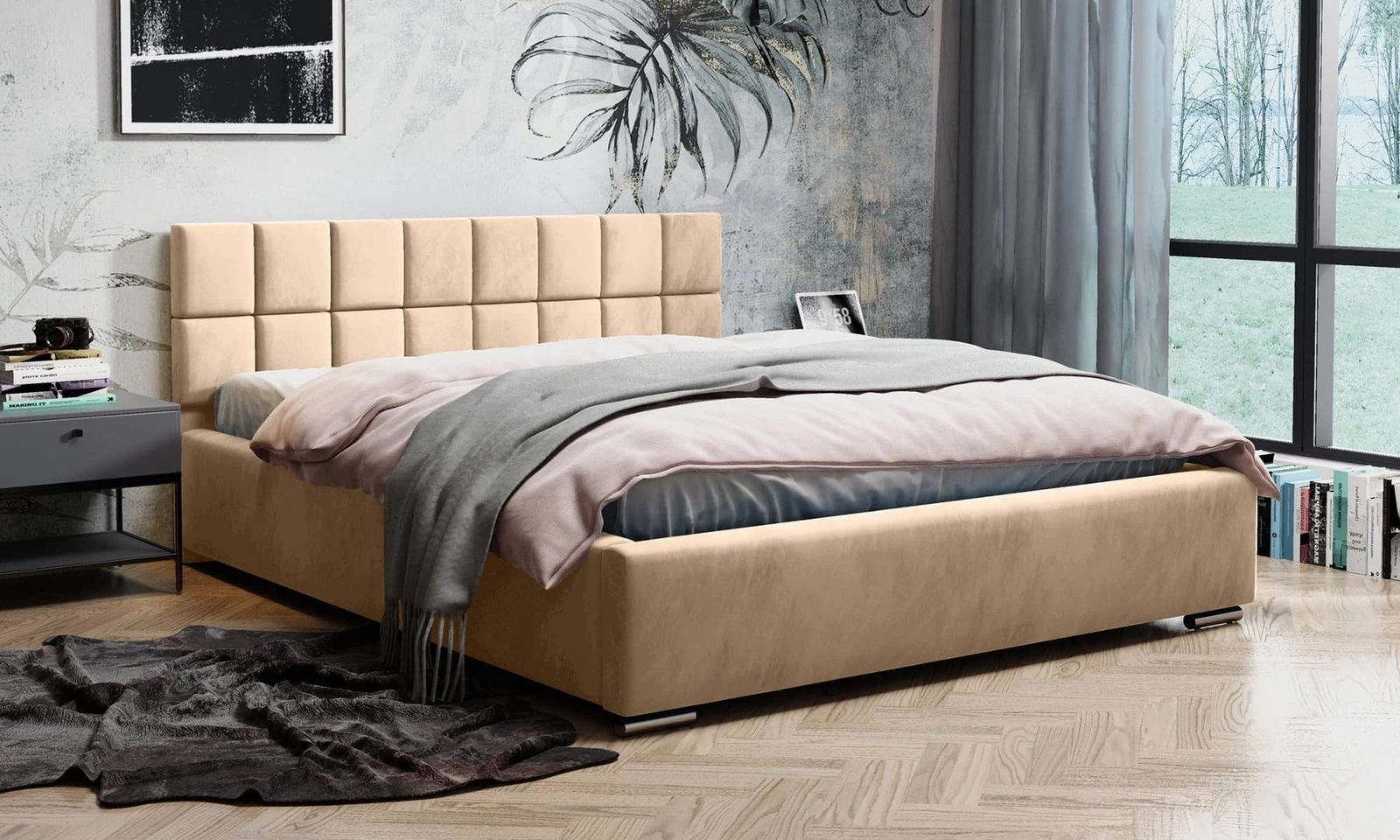 Łóżko z pojemnikiem Nessa 160x200 cm Magic Velvet 2244 morelowy róż