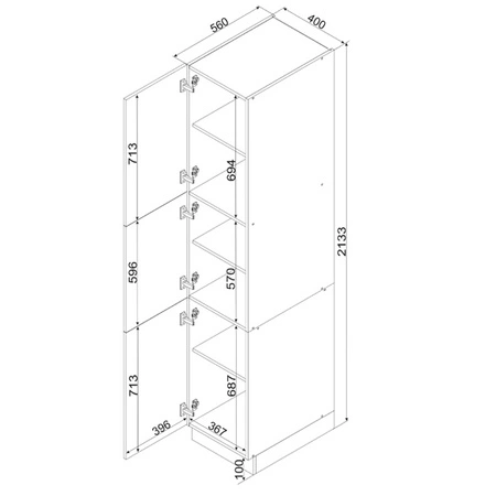 Słupek kuchenny Clara D40 SŁ/2133 wysoka szafka do kuchni odporna na działanie wilgoci i uszkodzenia czarne metalowe uchwyty