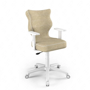 Krzesło do biurka Duo beżowe dopasowane do wzrostu 159-188 cm profilowane siedzisko regulowane podłokietniki łatwo czyszcząca tkanina