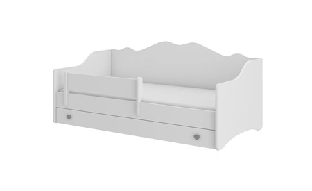 Łóżko Emily 80x160 cm białe dziecięce łóżko z materacem barierka ochronna szuflada z szarymi uchwytami w kształcie serca