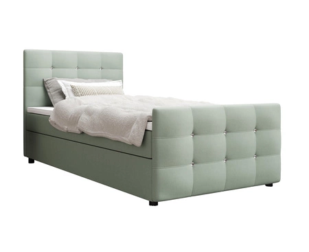 Łóżko kontynentalne Kansas 90x200 miętowe w nowoczesnym skandynawskim stylu z tapicerowanym zagłówkiem oraz zanóżkiem
