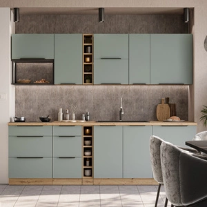 Zestaw mebli kuchennych Treviso Ar 255 cm stylowe szafki kuchenne z frontami wykonanymi w technologii anti fingerprint metalowe uchwyty