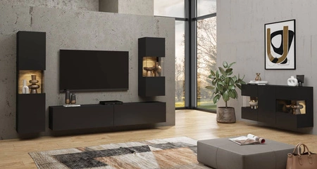 Komoda Ava 120 cm czarna / dąb wotan z możliwością powieszenia idealna komoda do każdego wnętrza designerska komoda z przeszkleniem