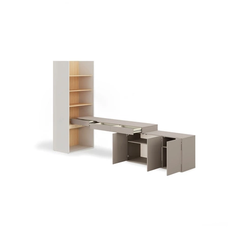 Zestaw mebli Woow clay grey / szampański / dąb vincenza bielona prawy stylowy zestaw mebli o nowoczesnym i praktycznym designie