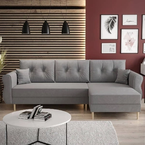 Narożnik z funkcją spania Wilkins jasny szary prawostronny stylowy i nowoczesny design wpisujący się w każdą aranżację