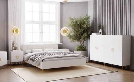 Komoda Belluna 180 cm beżowa elegancka komoda w nowoczesnym stylu metalowe dodatki w złotym kolorze dodają subtelności