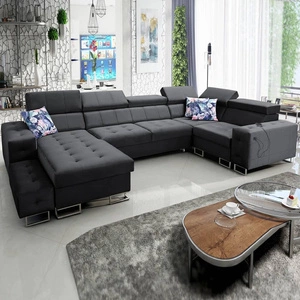 Narożnik z funkcją spania Hampton IV czarny lewostronny funkcjonalny narożnik z dostawką która sprawdzi się jako podnóżek